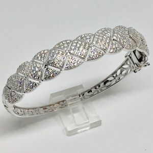 Sterling Silver CZ Crystal Hinged Bangle Bracelet